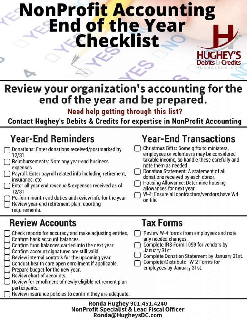 NonProfit Accounting Year End Checklist | Hughey's Debits & Credits